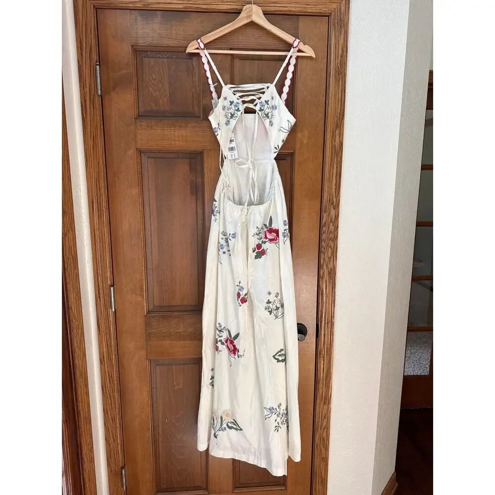 ABERCROMBIE & FITCH Bra-Free Embroidered White Maxi Dress Size XS NEW